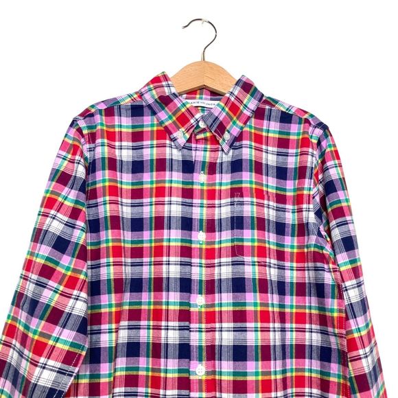 Janie and Jack Boys Plaid Button Down Shirt Sz 10 Pocket Stripe Linen & Cotton - Picture 3 of 10